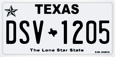 TX license plate DSV1205