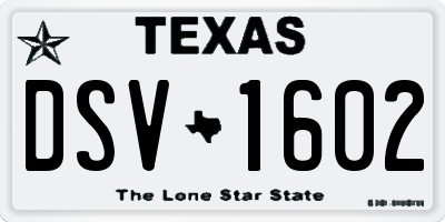 TX license plate DSV1602