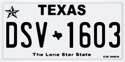 TX license plate DSV1603
