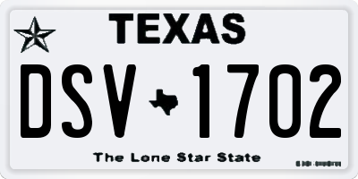 TX license plate DSV1702