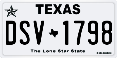 TX license plate DSV1798