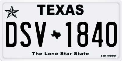 TX license plate DSV1840