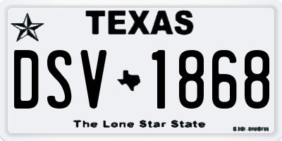 TX license plate DSV1868