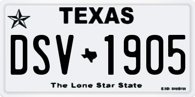 TX license plate DSV1905