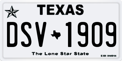 TX license plate DSV1909