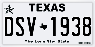 TX license plate DSV1938