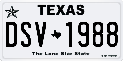 TX license plate DSV1988