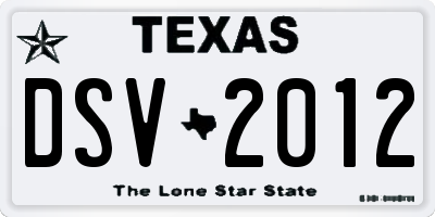 TX license plate DSV2012