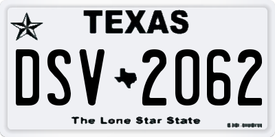 TX license plate DSV2062
