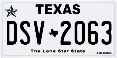 TX license plate DSV2063