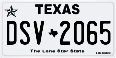 TX license plate DSV2065