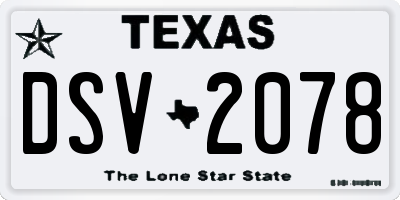 TX license plate DSV2078