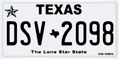 TX license plate DSV2098