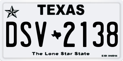 TX license plate DSV2138
