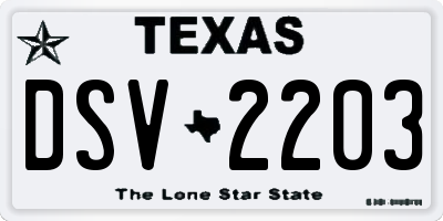 TX license plate DSV2203