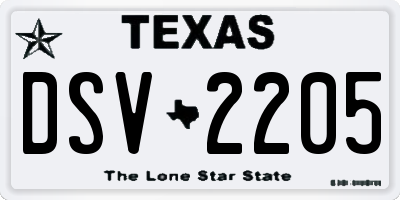 TX license plate DSV2205