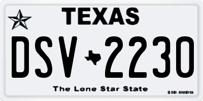 TX license plate DSV2230