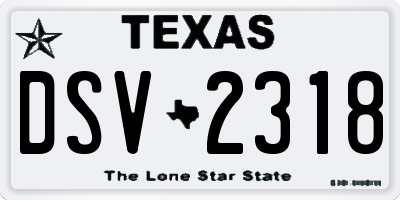 TX license plate DSV2318