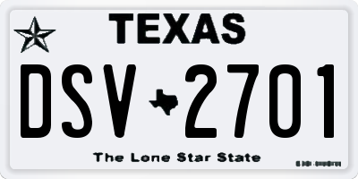 TX license plate DSV2701