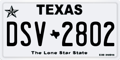 TX license plate DSV2802