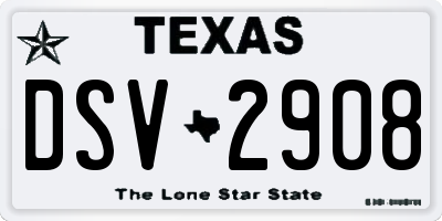 TX license plate DSV2908