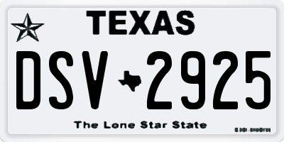 TX license plate DSV2925