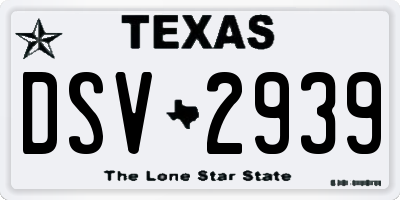 TX license plate DSV2939