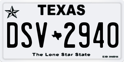 TX license plate DSV2940