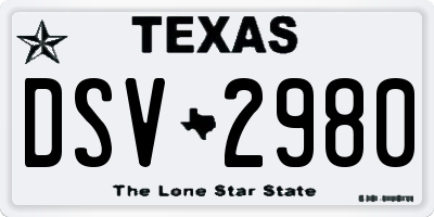 TX license plate DSV2980