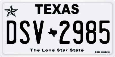TX license plate DSV2985