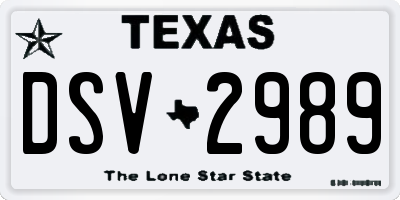 TX license plate DSV2989