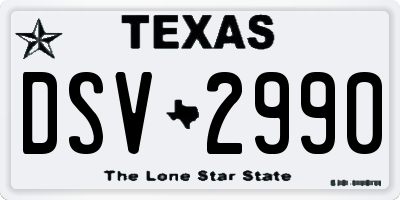 TX license plate DSV2990