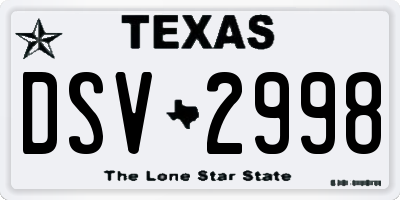 TX license plate DSV2998