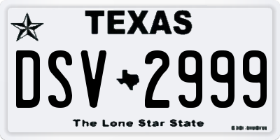 TX license plate DSV2999