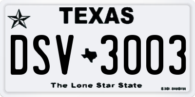 TX license plate DSV3003
