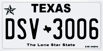 TX license plate DSV3006