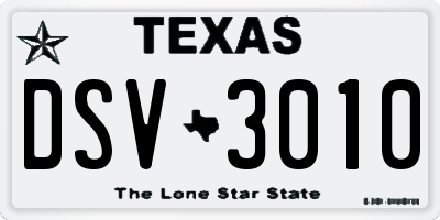 TX license plate DSV3010