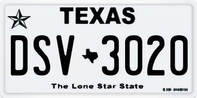 TX license plate DSV3020