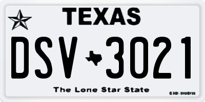 TX license plate DSV3021