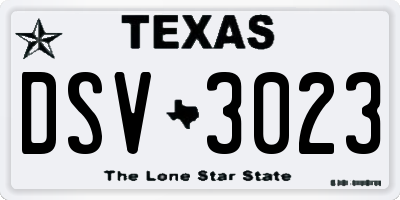 TX license plate DSV3023