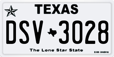TX license plate DSV3028