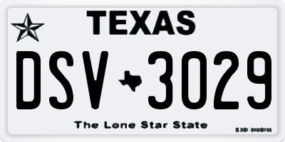 TX license plate DSV3029
