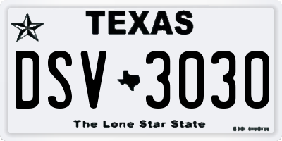 TX license plate DSV3030