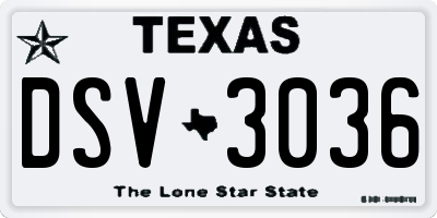 TX license plate DSV3036