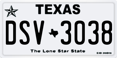 TX license plate DSV3038