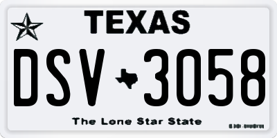 TX license plate DSV3058