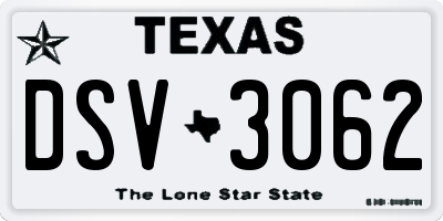 TX license plate DSV3062
