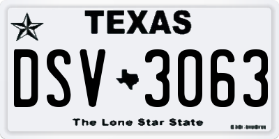 TX license plate DSV3063