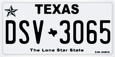 TX license plate DSV3065