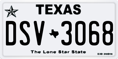 TX license plate DSV3068